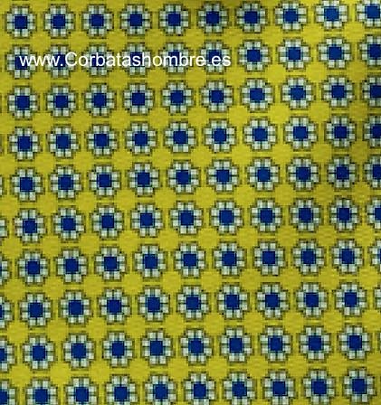 CORBATA AMARILLA CON FLORECILLAS BLANCAS Y AZULES 