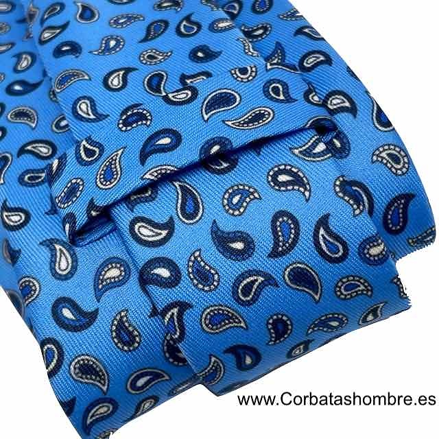 CORBATA AZUL CLARO DE CAHEMIR PEQUEÑO BLANCOS Y AZULES 