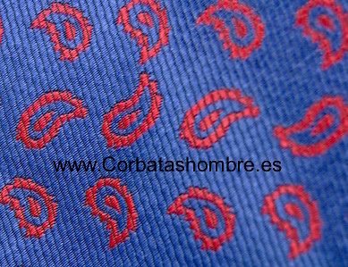 CORBATA AZUL CON CACHEMIRES ROJOS PEQUEÑOS 