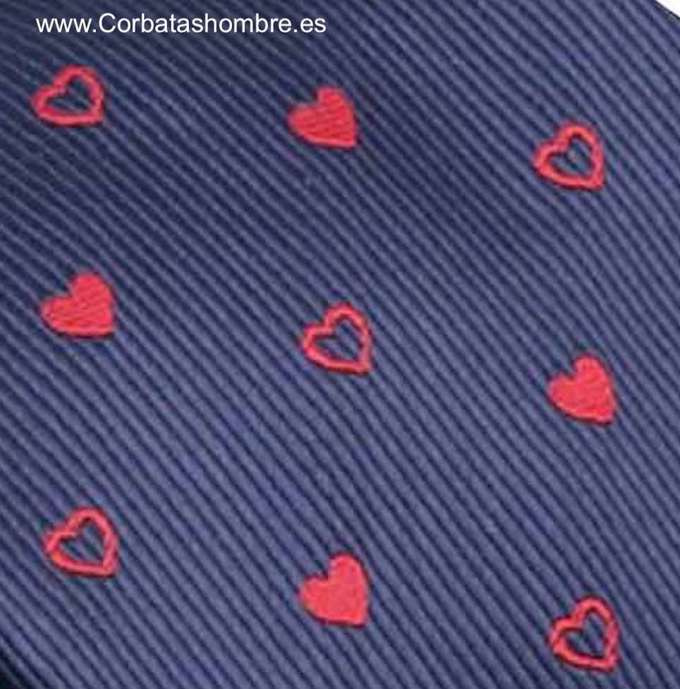 CORBATA AZUL CON CORAZONES ROJOS 