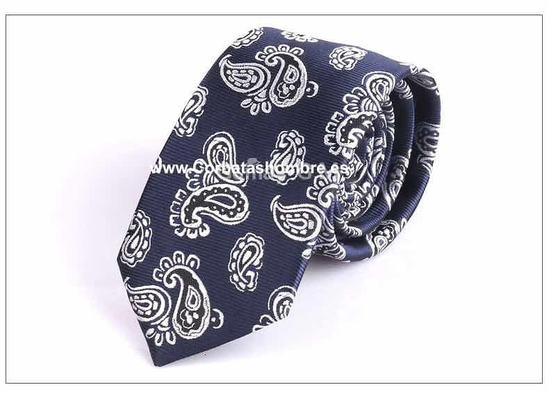 CORBATA AZUL CON DIBUJOS DE PASLEY CACHEMIR BLANCOS 