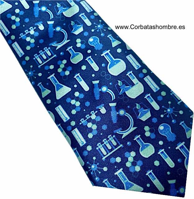 CORBATA AZUL CON INSTRUMENTOS DE LABORATORIO QUIMICO Y DE FARMACIA 