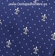 CORBATA AZUL CON TOPOS AZULES Y FLORES DE LYS 