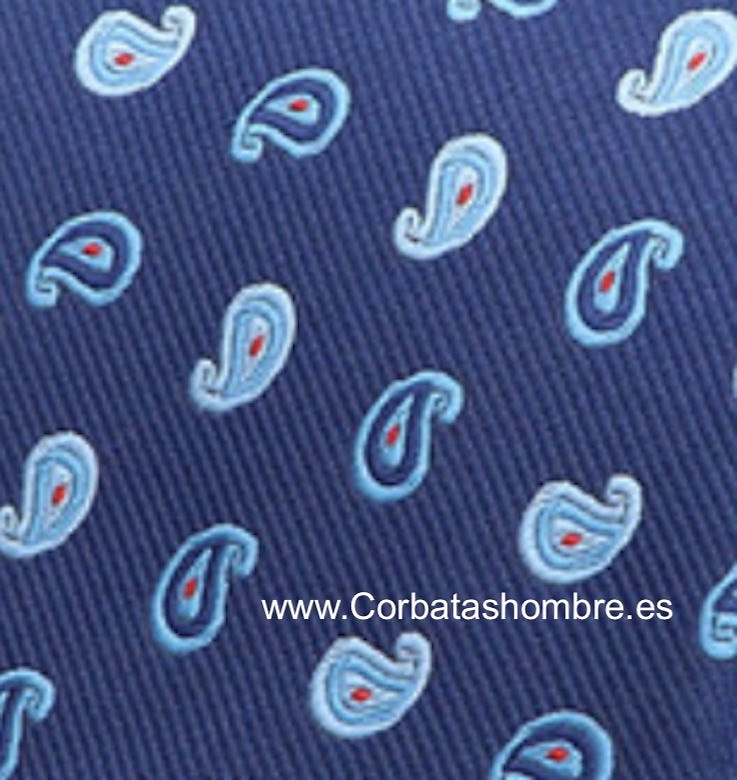 CORBATA AZUL DE CACHEMIR AZUL CLARO CON PUNTOS ROJO EN SU INTERIOR 