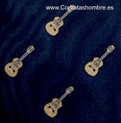 CORBATA AZUL MARINO CON DIBUJO DE GUITARRAS CLÁSICAS ESPAÑOLAS 