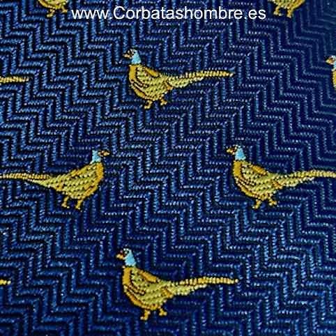 CORBATA AZUL MARINO CON FAISANES DE TELA ZIGZAG AZUL MARINO 