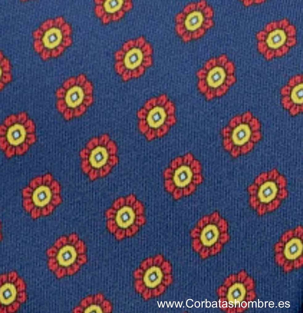 CORBATA AZUL MARINO CON FLORES ROJAS Y AMARILLAS LOS COLORES DE ESPAÑA 