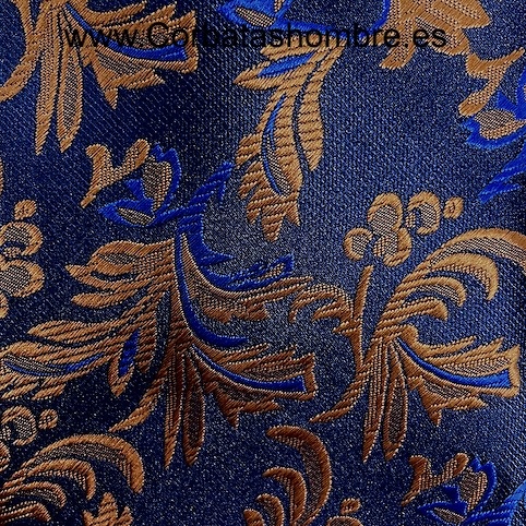 CORBATA AZUL MARINO CON HOJAS MARRÓN COBRE 