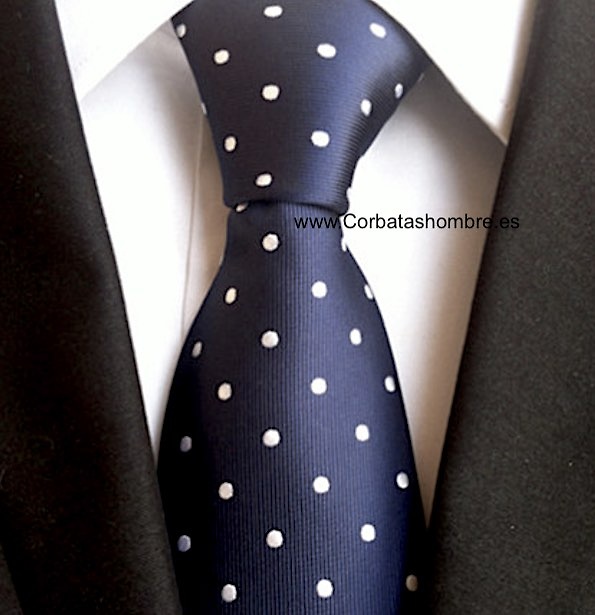 CORBATA AZUL MARINO CON LUNARES BLANCOS ELEGANTES 