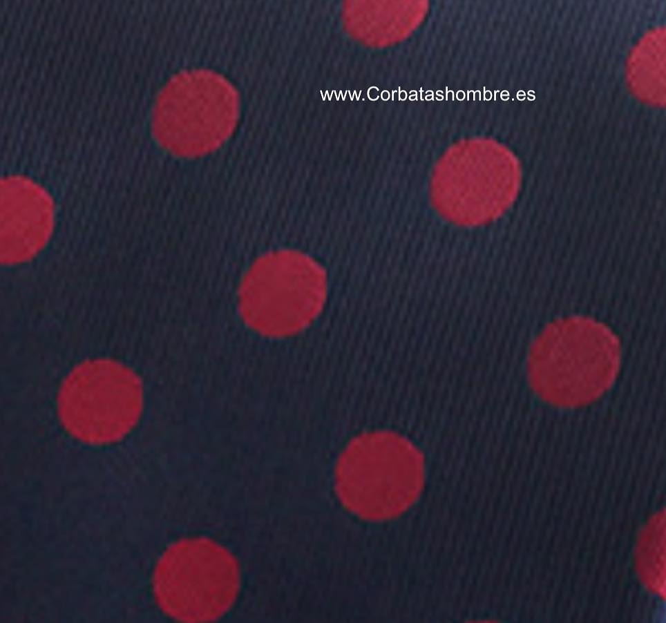 CORBATA AZUL MARINO CON LUNARES ROJOS GRANDES ELEGANTES 