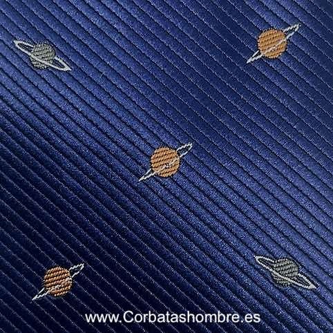 CORBATA AZUL MARINO CON PLANETAS DE LA GALAXIA 