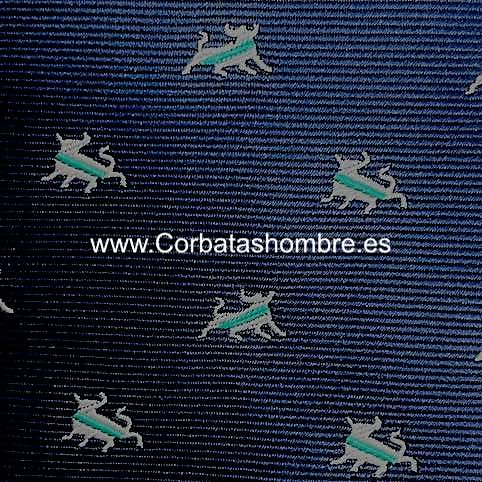 CORBATA AZUL MARINO CON TOROS BLANCOS CON DIVISA VERDE 