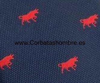 CORBATA AZUL MARINO CON TOROS ROJOS 