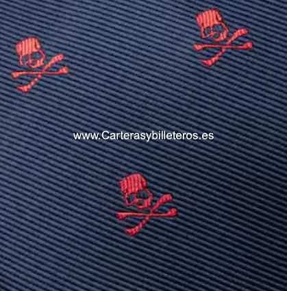 CORBATA AZUL MARINO DE CALAVERAS ROJAS 