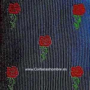 CORBATA AZUL MARINO DE ROSAS ROJAS CON TALLO 