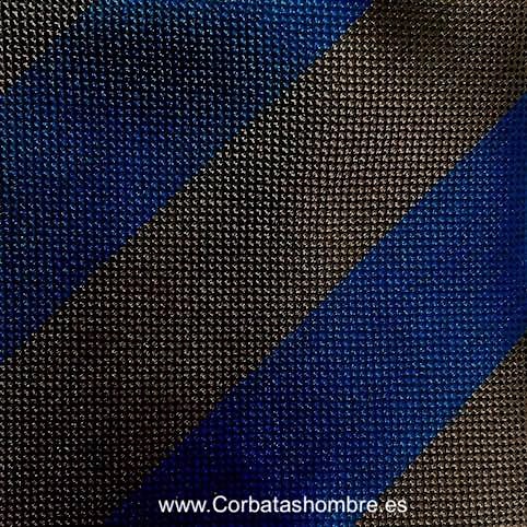 CORBATA AZUL MARINO MUY ELEGANTE DE RAYAS ANCHAS COMBINADA CON MARRÓN CHOCOLATE 