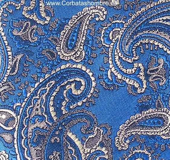 CORBATA AZUL PURÍSMAS CON CACHEMIRES EN GRIS PLATEADO 