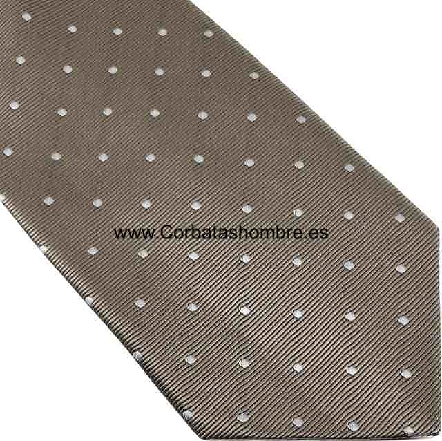 CORBATA CAMEL O MARRÓN CLARO DE LUNARES BEIGES PEQUEÑOS 