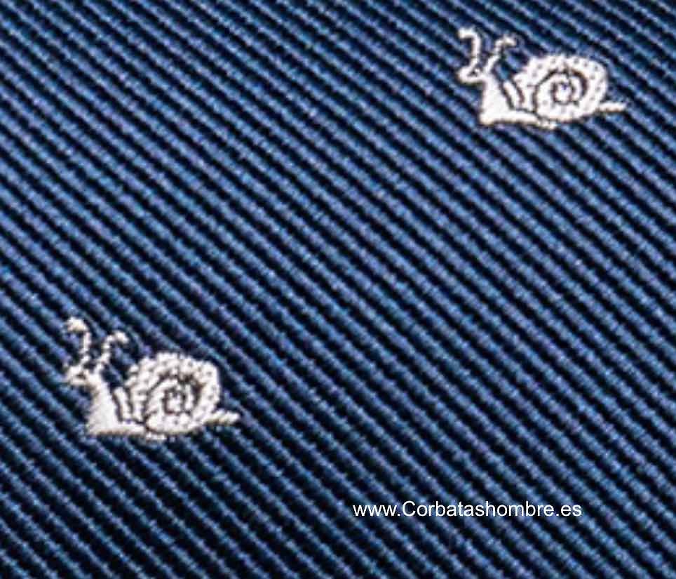 CORBATA CARACOLES BLANCOS SOBRE FONDO AZUL MARINO 