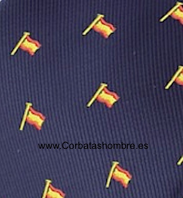 CORBATA CON BANDERAS DE ESPAÑA CON MÁSTIL SOBRE FONDO AZUL MARINO 