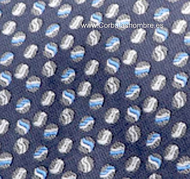 CORBATA DE BOLAS DE TENIS AZUL MARINO CON PELOTAS EN GRIS PLATA Y AZUL 