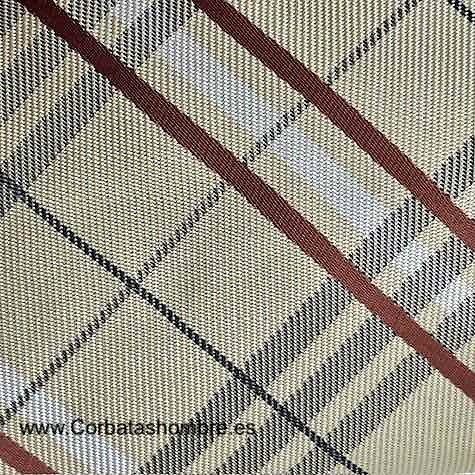 CORBATA DE CUADROS INGLESES BURDEOS MEGROS Y BLANCOS SOBRE MARFIL 