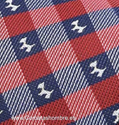 CORBATA DE CUADROS ROJOS Y AZULES MARINO CON PERRITOS MILÚ 
