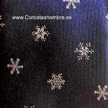 CORBATA DE ESTRELLAS BLANCAS DE NIEVES SOBRE AZUL MARINO 