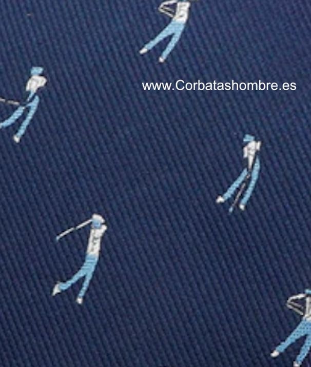 CORBATA DE GOLF AZUL MARINO CON DIBUJO DE JUGADORES 