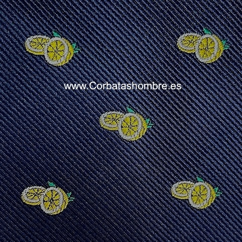 CORBATA DE LIMONES AMARILLOS SOBRE AZUL MARINO 