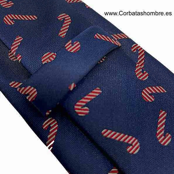 CORBATA DE NAVIDAD AZUL MARINO CON BASTONES DE CARAMELO 