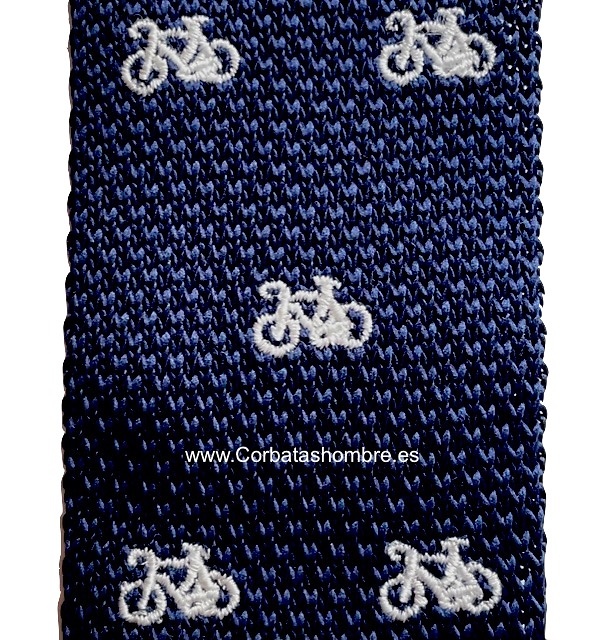 CORBATA DE PUNTO AZUL MARINO DE BICICLETAS BLANCAS 