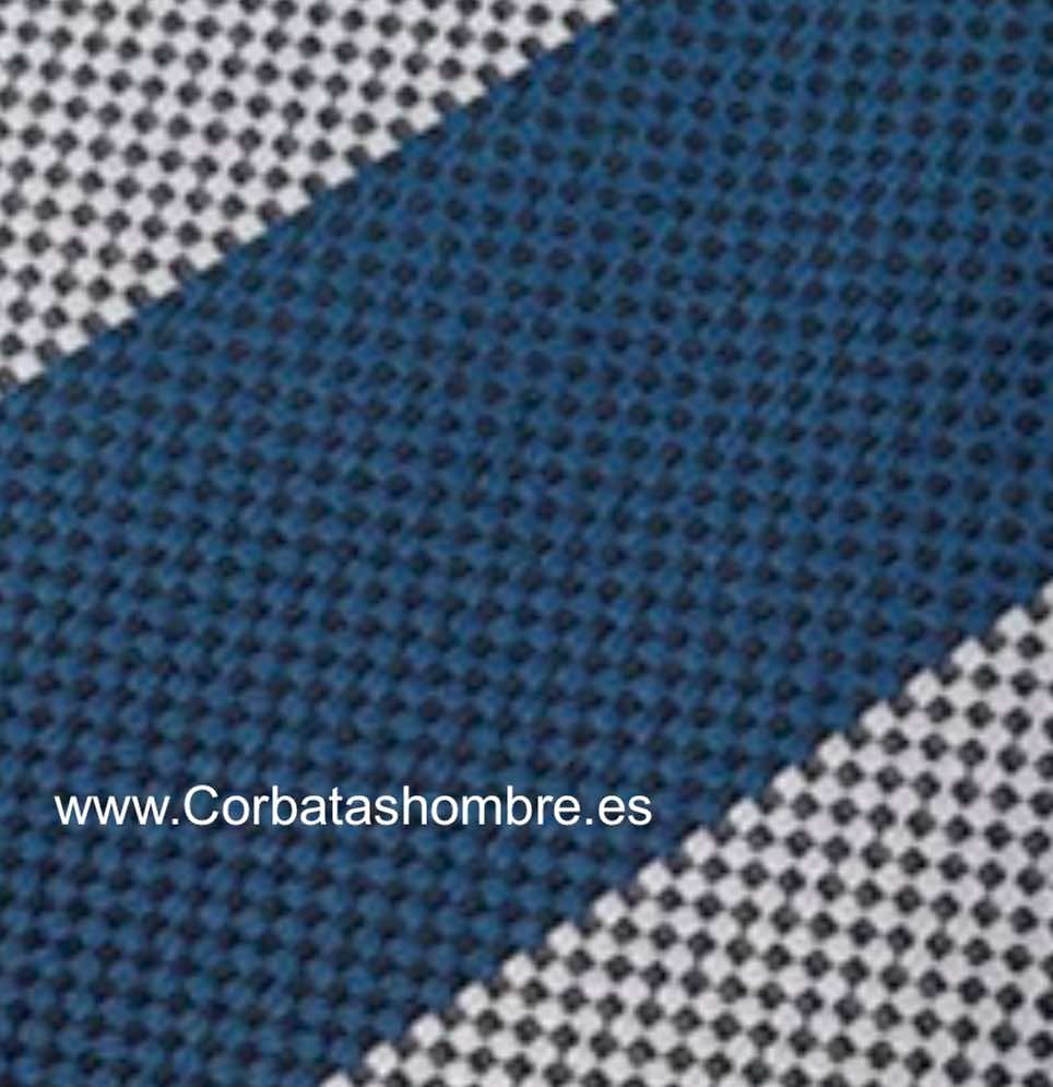 CORBATA DE RAYAS ANCHAS AZUL PRUSIA EN DIAGONAL CON TELA MICRO PATA DE GALLO 