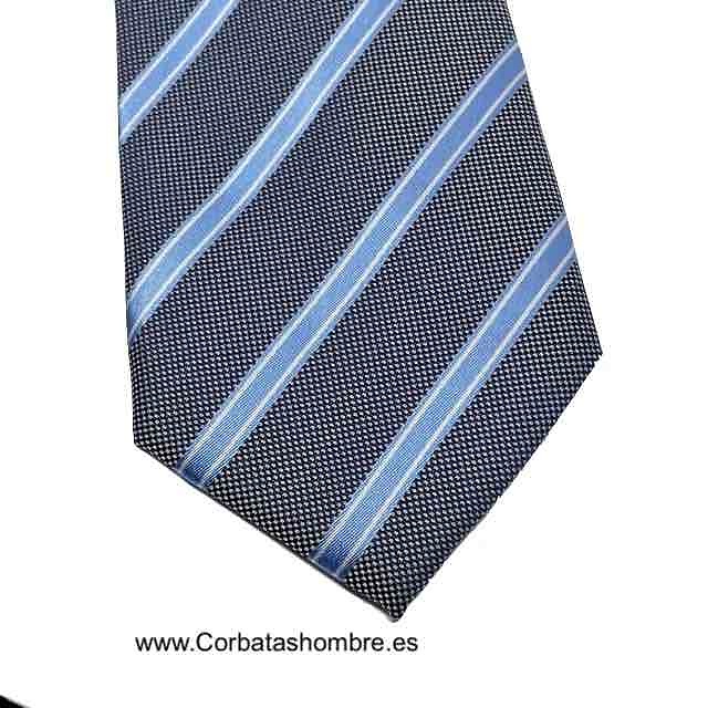 CORBATA DE RAYAS GRISES Y AZULES SOBRE TEJIDO MICRO 