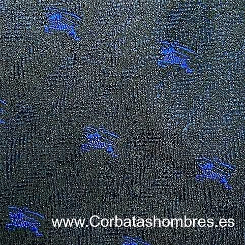 CORBATA DE TELA JASPEADA AZUL MARINO OSCURA CON CABALLEROS MEDIEVALES AZULES 