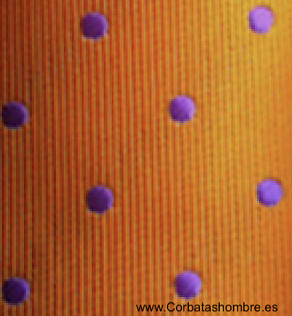 CORBATA DORADA CON LUNARES LILAS O MORADOS 