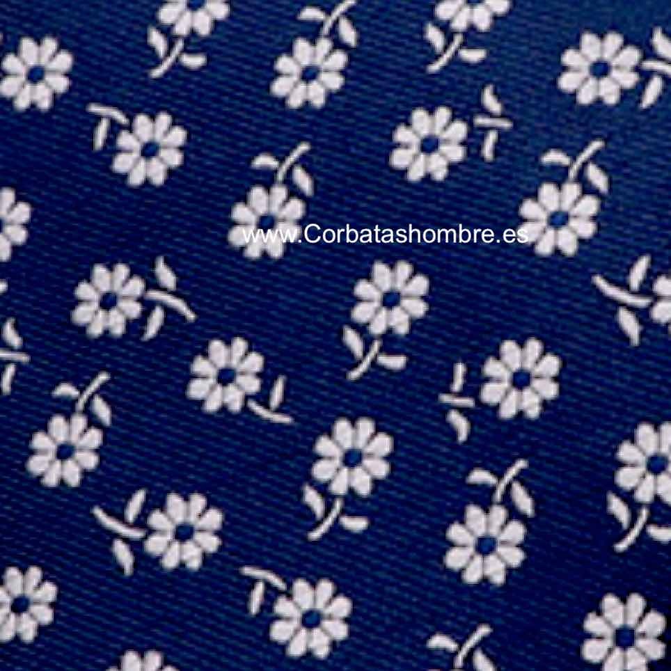 CORBATA FLORES MARGARITAS BLANCAS SOBRE FONDO AZUL MARINO 