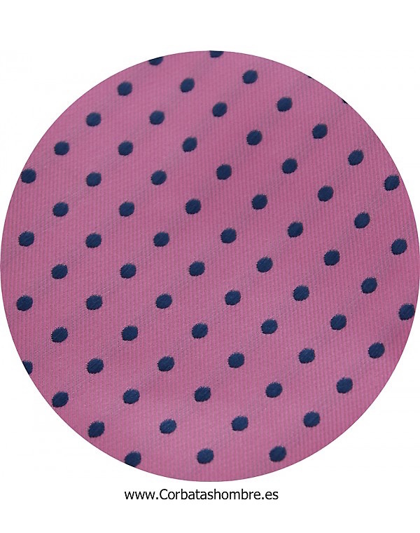 CORBATA FONDO ROSA CON TOPOS O LUNARES PEQUEÑOS AZULES 