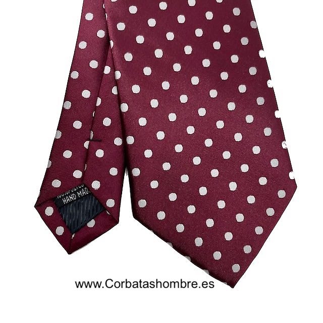 CORBATA GRANATE BURDEOS CON LUNARES BLANCOS ELEGANTE 