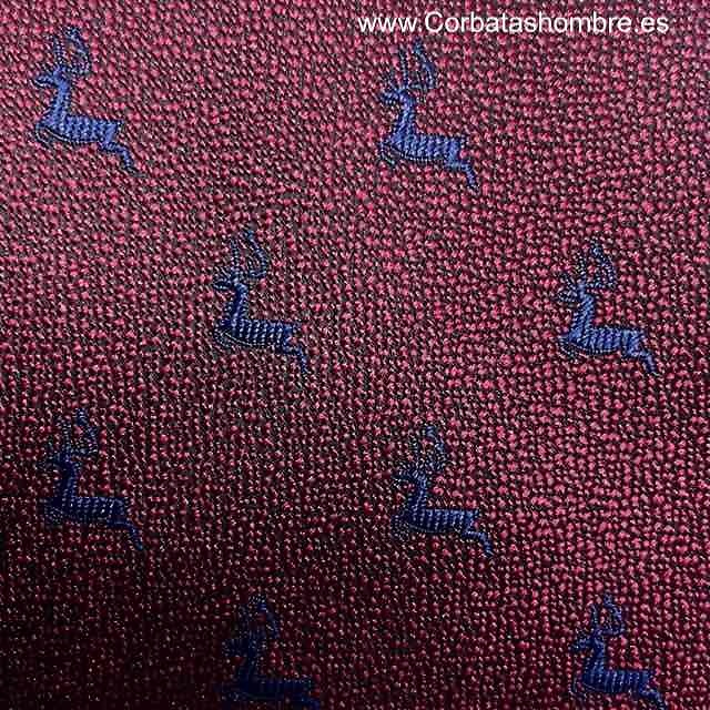 CORBATA GRANATE CON DIBUJO DE CIERVOS AZULES 