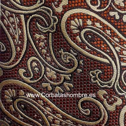 CORBATA JACQUARD MARRÓN TABACO DE CACHEMIRES MARFIL 