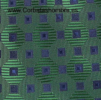 CORBATA LUXURY VERDE CON CUADRADOS AZUL MARINO 