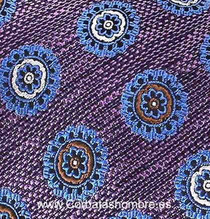 CORBATA MALVA Y MORADA CON DIBUJO ROSETONES AZULES CLAROS ASPECTO LINO 