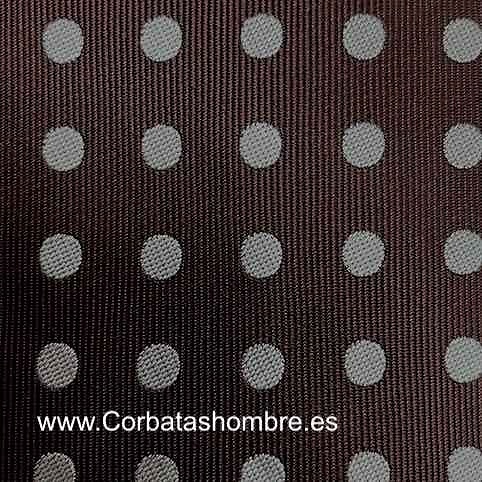 CORBATA MARRÓN CHOCOLATE CON LUNARES BLANCOS MEDIANOS 