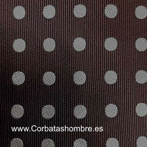 CORBATA MARRÓN CHOCOLATE CON LUNARES BLANCOS MEDIANOS 