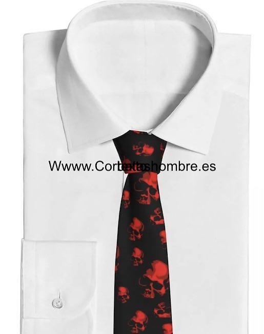 CORBATA NEGRA CON CALAVERAS ROJAS FLUOR 