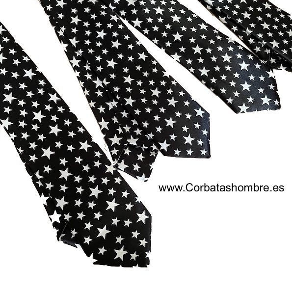 CORBATA NEGRA DE ESTRELLAS BLANCAS ESTRECHA 