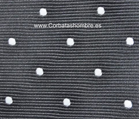 CORBATA NEGRA DE SEDA MICRO RAYADA CON LUNARES BLANCOS PEQUEÑOS 