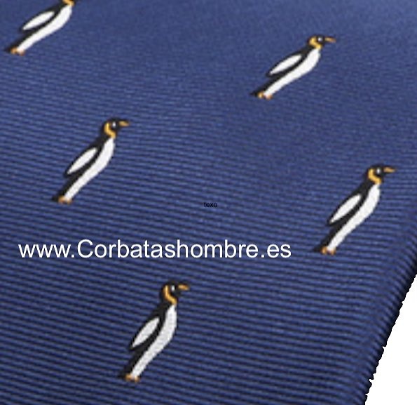 CORBATA PINGÜINOS BLANCOS Y NEGROS SOBRE FONDO AZUL MARINO 