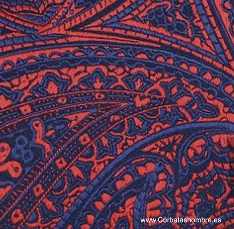 CORBATA PRECIOSA JACQUARD DE CACHEMIR Y MOTIVOS VENECIANOS EN AZUL MARINO OCURO Y ROJO 